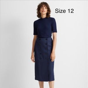 NWT Club Monaco Button Front Pencil Skirt Navy Blue Sz 12